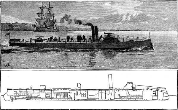 THE 'FALKE' TYPE TORPEDO BOAT, AND SECTION SHOWING GENERAL ARRANGEMENT.