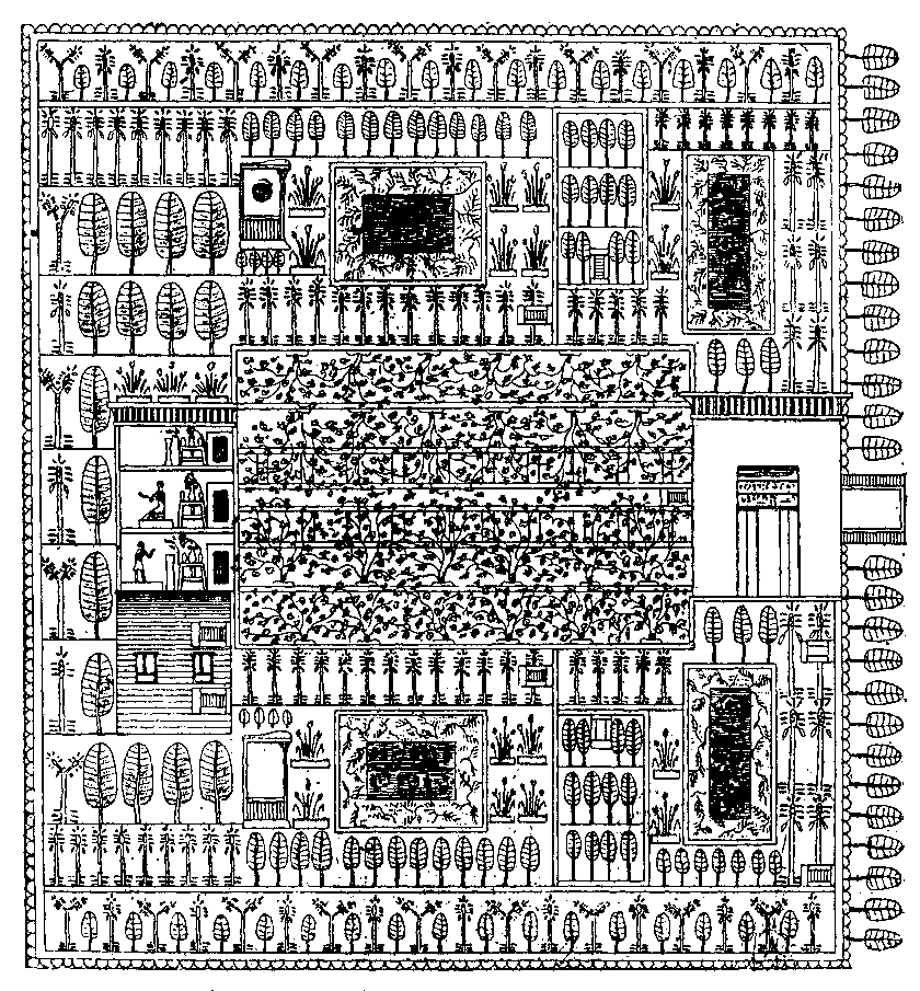 Fig 14.--Plan of a Theban house with garden, from Eighteenth Dynasty tomb-painting. 