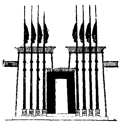 Fig 79.--Pylon, with masts, from a bas-relief in the temple of Khonsû at Karnak. 