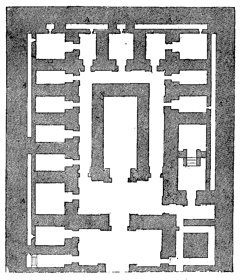 Fig 81.--Crypts in the thickness of the walls, round the sanctuary at Denderah. 