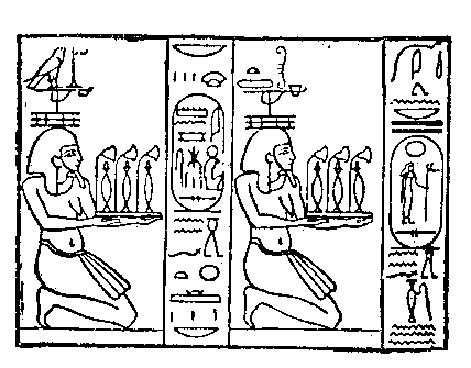 Fig 102.--Two Nile-gods, bearing lotus flowers and libation vases. 