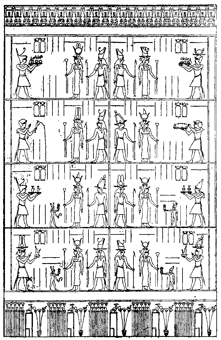 Fig 107.--Wall of a chamber at Denderah, to show the arrangement of the tableaux. 