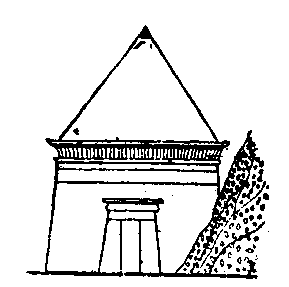 Fig 147.--Theban tomb, with pyramidion, from scene in a tomb at Sheikh Abd el Gûrneh. 