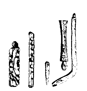 Fig 255.--Fire-sticks, bow, and unfinished drill-stock, Twelfth Dynasty; Illahûn, Kahun, and Gurob, W.M.F. Petrie, Plate VII., p. 11.