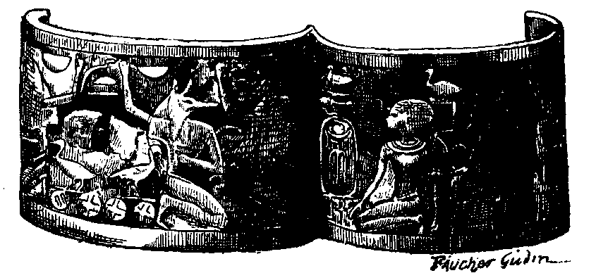 Fig 299.--Bracelet of Queen Aahhotep, bearing cartouche of King Ahmes I. 