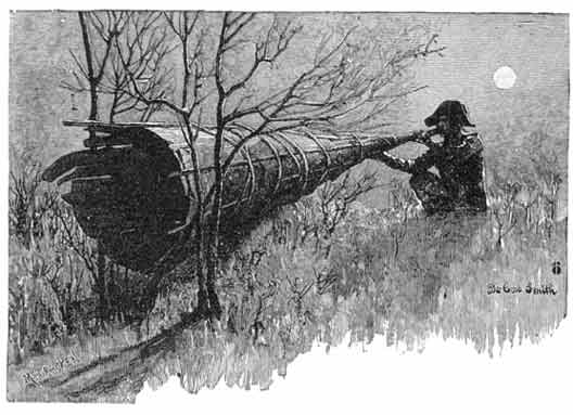 Man shouting through great bark trumpet.