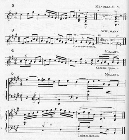 Example 22 continued.  Fragments of Mendelssohn, Schumann, and Mozart.