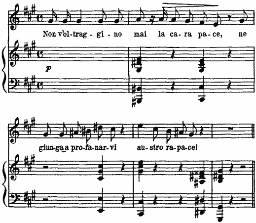 Non v'oltraggino mai la cara pace, ne giunga a profanarvi austro rapace! Non v'oltraggino mai la cara pace, ne giunga a profanarvi austro rapace!