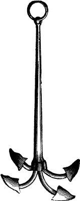 A long, four-fluked anchor.