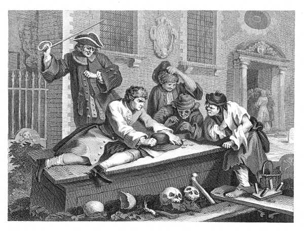 INDUSTRY AND IDLENESS.  PLATE 3.  THE IDLE 'PRENTICE AT PLAY IN THE CHURCH YARD