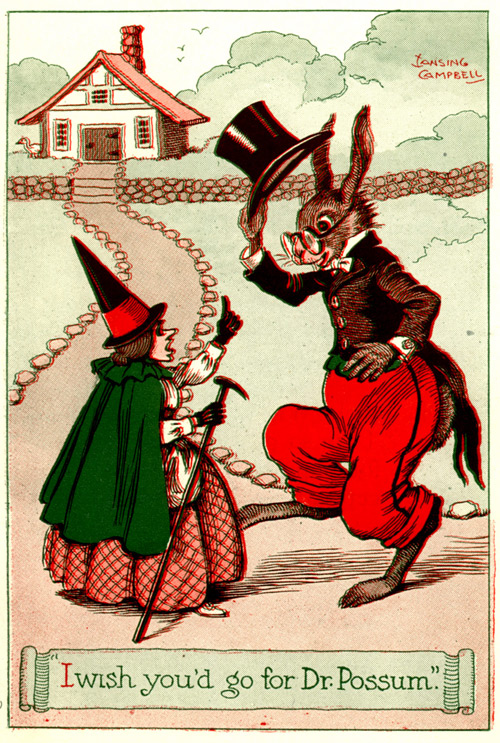 Uncle Wiggily tips his hat to Mother Hubbard.