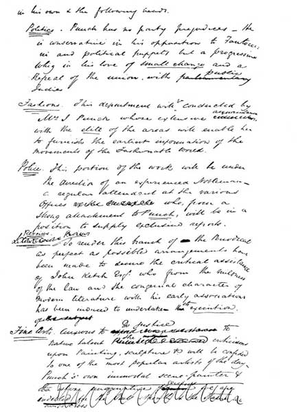 DRAFT OF THE PUNCH PROSPECTUS, IN MARK LEMON'S HANDWRITING (REDUCED).