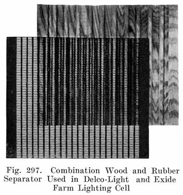 Fig. 297 Combination wood and rubber separator used in Delco-Light and Exide Farm light cell
