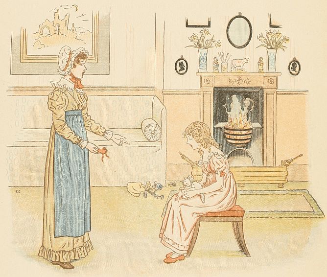 Woman standing in front of seated girl