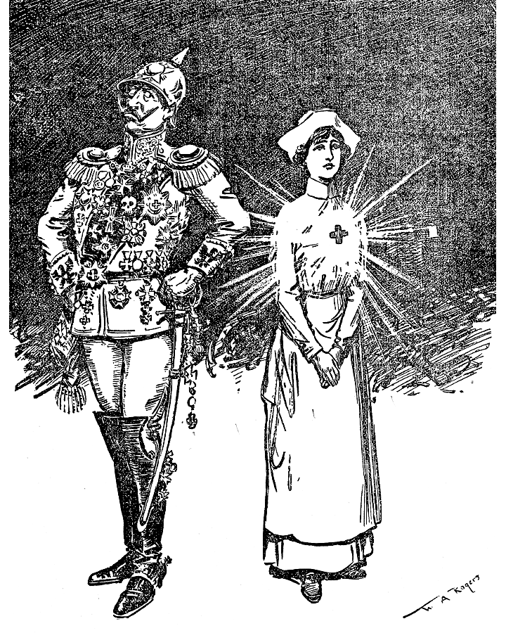 German soldier and Red Cross nurse.