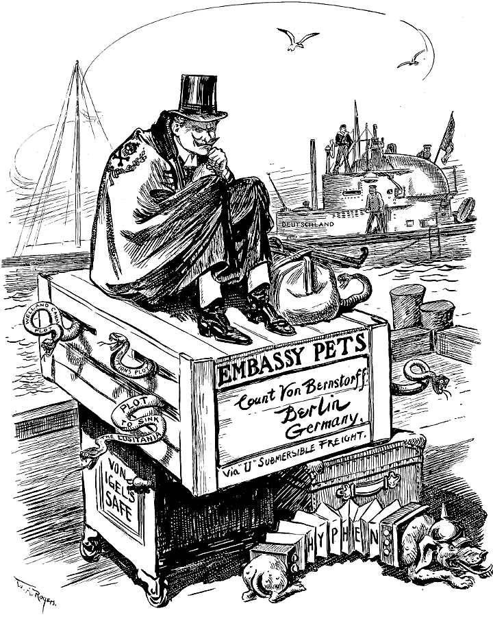 Count Von Bernstorff at the dock, sitting on a box of              snakes, Von Igel's safe and other containers.