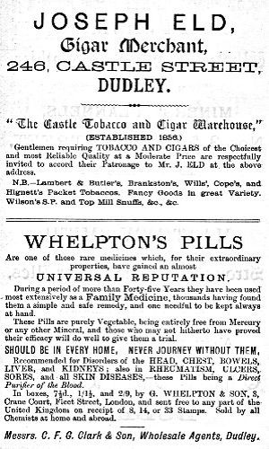 Adverts for Joseph Eld (Cigar Merchant), Whelpton's Pills