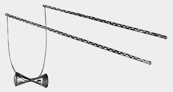 two sticks with cone suspended between