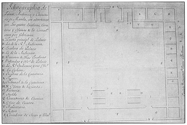 Plan of the palace, Audiencia hall, and exchequer of Manila