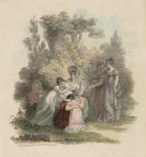 Illustration: Girls playing seated blind mans buff