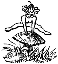 Piskey jumping over toadstool.