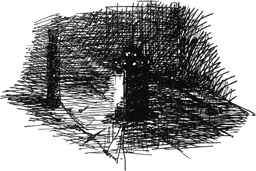 Eine Laterne beleuchtet   die grausige Szene