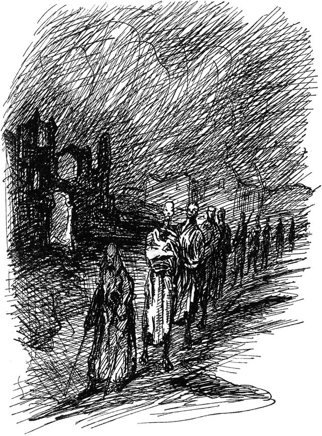 Die Blauäugigen marschieren   am Fluss entlang