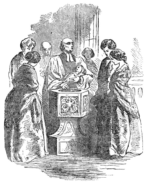 Presbyterian minister baptizes an infant by sprinkling.
