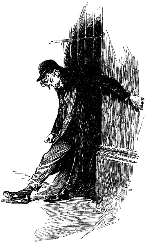 Ein Betrunkener lehnt an   einem Gitter