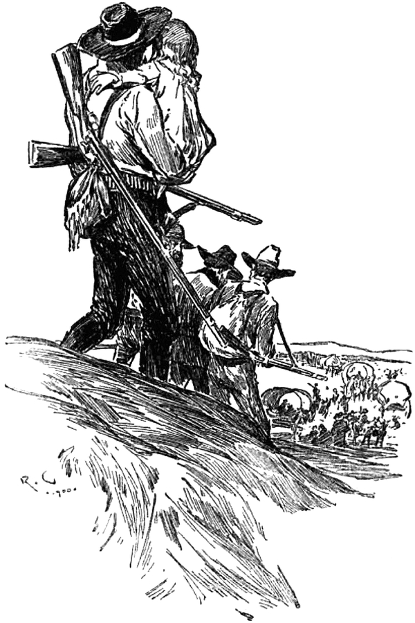 John Ferrier und das   Mädchen bei der Wagenkolonne