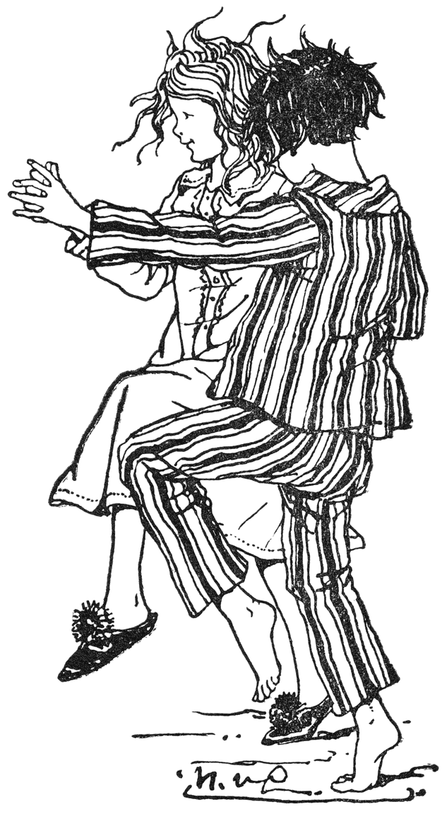 Van louter plezier dansten ze toen de kamer door.