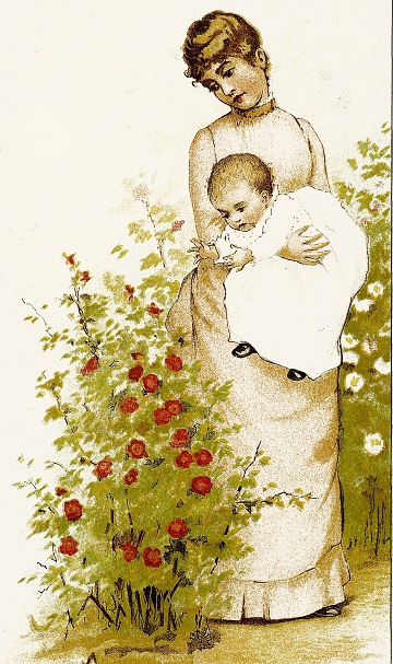 Mother and baby surrounded by roses