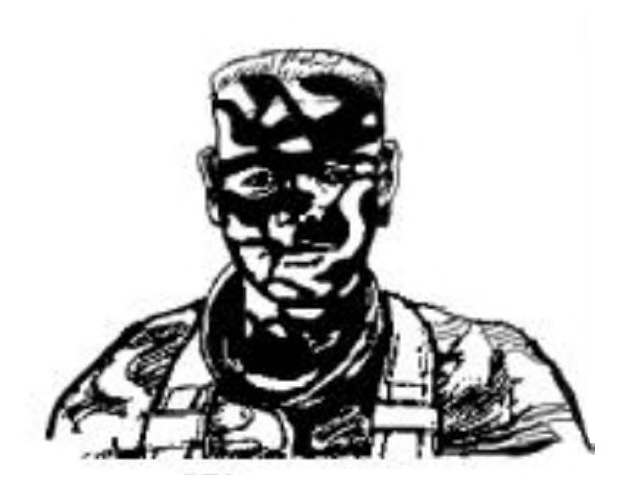 Sketch of a face with face paint in splotches.