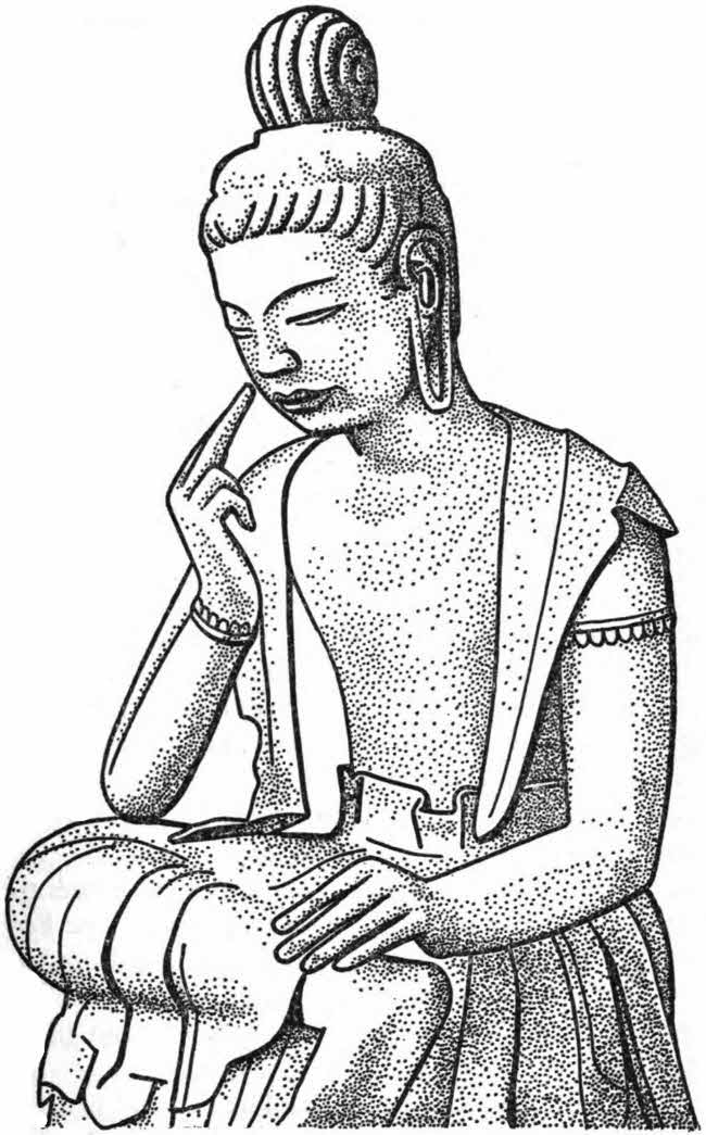 This is a sculpture of a seated figure in a T’ang style.