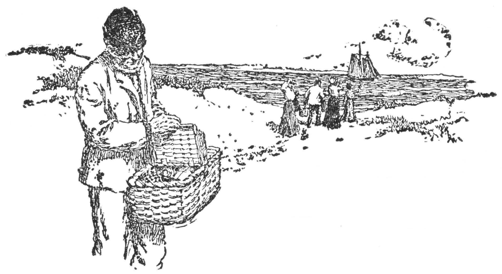 Man with basket at beach