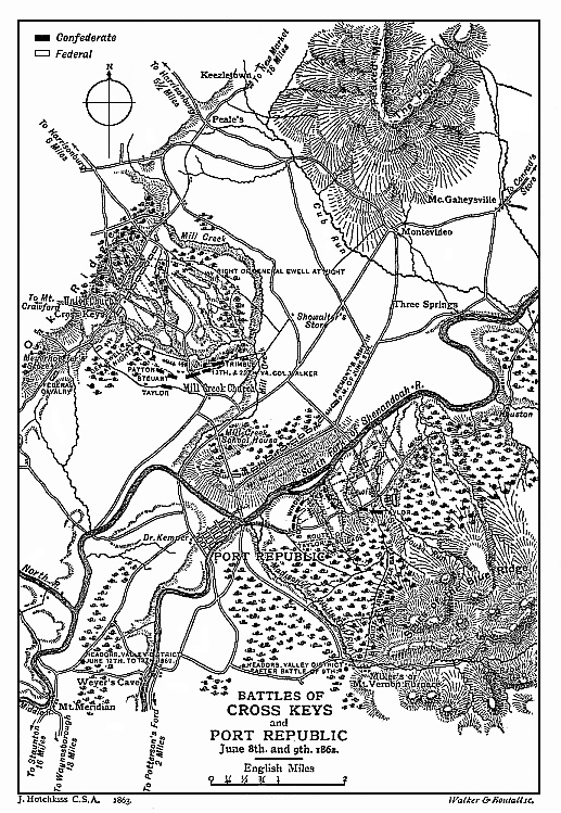 [Illustration: Map of
the Battles of Cross Keys and Port Republic, June 8th and 9th, 1862.]