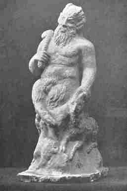 Pan.  With Goat and Shepherd&rsquo;s Crook.  Terra cotta Statuette from Tanagra, in the British Museum