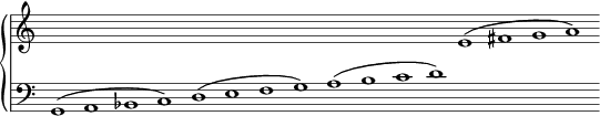 [F:�(g,�a,�b-,�c) (d�e�f�g) (a�b�c'�d') G:�(e'�f+'�g'�a')]