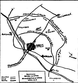 POSITIONS BEFORE AND AFTER SECOND BATTLE OF YPRES APRIL
1915