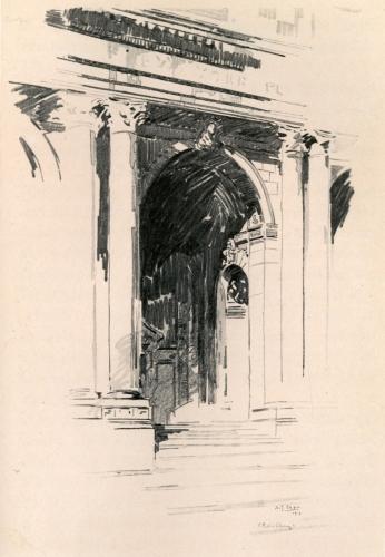 ENTRANCE TO THE PUBLIC LIBRARY. THE LIBRARY, 590 FEET
LONG AND 270 FEET DEEP, WAS BUILT BY THE CITY AT A COST OF ABOUT NINE
MILLION DOLLARS. THE MATERIAL IS LARGELY VERMONT MARBLE, AND THE STYLE
THAT OF THE MODERN RENAISSANCE