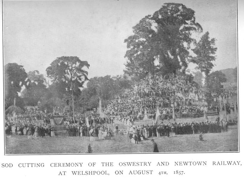 Sod cutting ceremony of the Oswestry and Newtown Railway, at
Welshpool, on August 4th, 1857