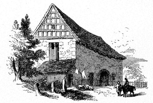 Thirteenth Century Manor House, Millichope, Shropshire.
(Wright, <i>History of Domestic Manners and Sentiments</i>.)