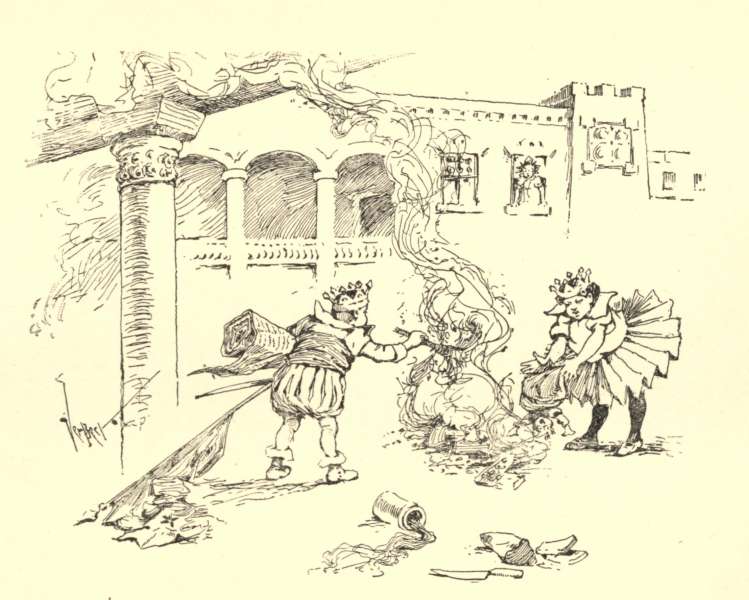 &ldquo;HAVING BONFIRES IN THE BACK YARD OF THE PALACE.&rdquo; [Page 130.