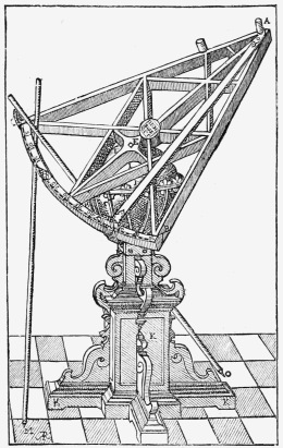 TYCHO'S TRIGONIC SEXTANT.
(The arms, AB and AC, are about 5 1/2 ft. long.)