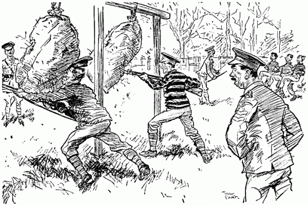 WWI British recruit upbraided by
instructor during bayonet practice.
