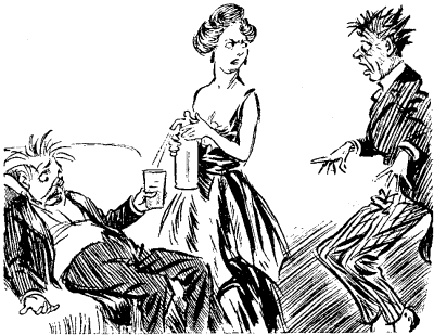 Wife providing aid to victim;
husband displaying surprised shock.
