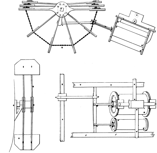 Figure 4.&mdash;Marestier's drawings of the Savannah's
engine (from plate 7 in Withington's translation of the Marestier
report).