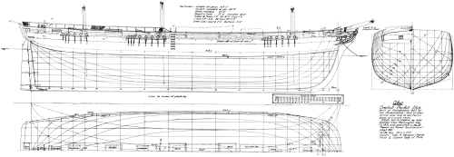 Figure 5.&mdash;Lines of the coastal packet ship Ohio,
built at Philadelphia in 1825 for the Philadelphia-New Orleans run.