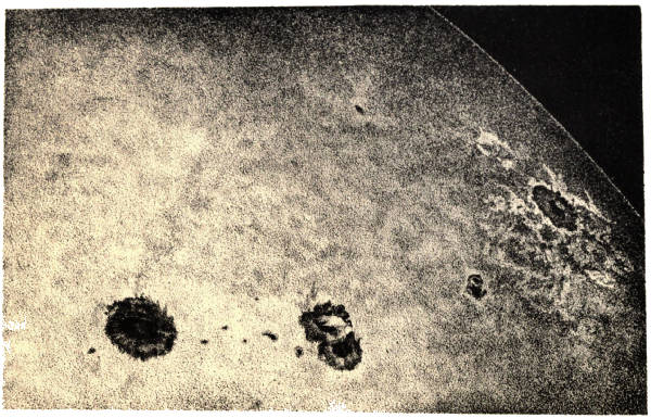 PLATE III.
SPOTS AND FACUL&AElig; ON THE SUN.
(FROM A PHOTOGRAPH BY MR. WARREN DE LA RUE, 20TH SEPT., 1861.)