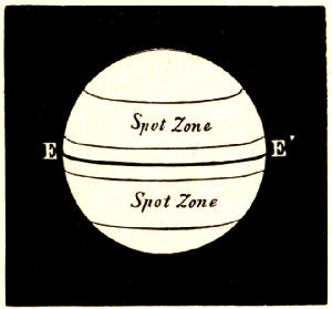 Fig. 15.&mdash;Zones on the Sun's Surface in which Spots
appear.